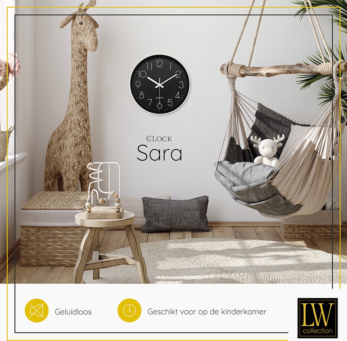 LW Collection Horloge de cuisine Sara noir blanc 30cm | Leen Bakker