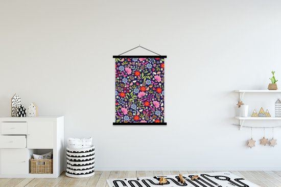 Porte-affiche avec affiche - Affiche scolaire - Fleurs - Couleurs - Motifs - 120x160 cm - Lattes noires