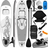 Physionics - Stand Up Paddle Board - 366cm - Opblaasbaar SUP Board met Kayak Zitting - Verstelbare Peddel - Handpomp met Manometer - Rugzak - Reparatieset - Camera Houder - Surfboard - Zilver