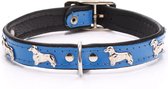 Dog's Companion Leren Halsband - Teckel - Lengte: 35 cm Verstelbaar van 28-34 cm x 16 mm - Blauw
