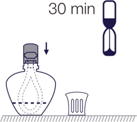 Instructieafbeelding: brander en zandloper, met "30 min".