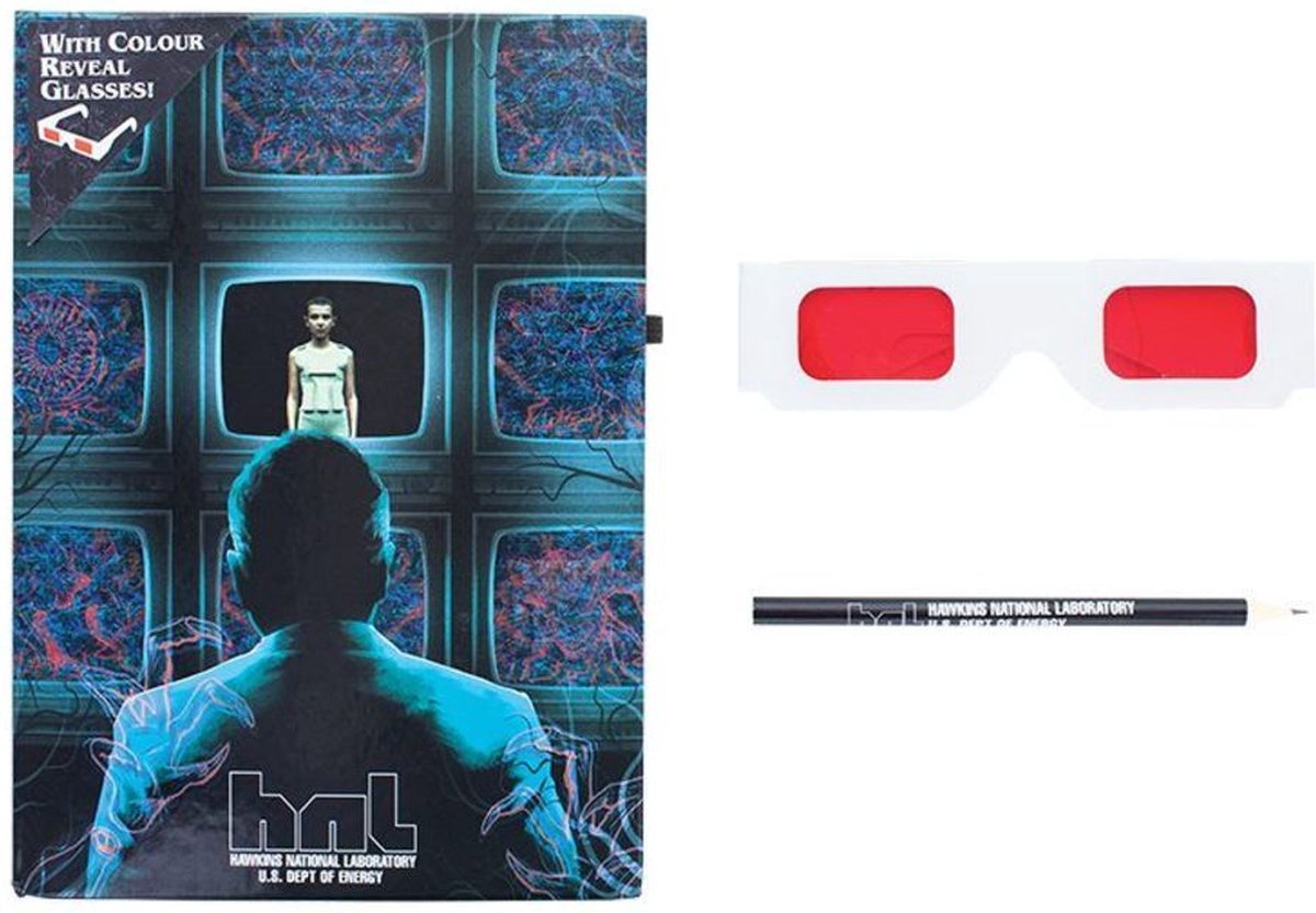 Stranger Things - Hawkins Lab A5 notitieboekje met potlood en Colour reveal bril