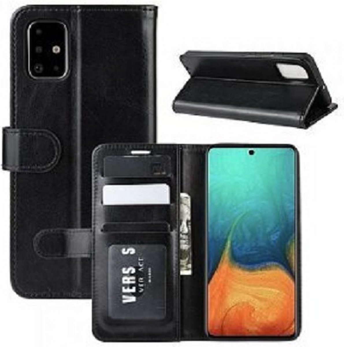Samsung A71 Hoesje Met Pasjeshouder Bookcase Zwart