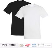 2 Pack Sol's Heren T-Shirt 100% biologisch katoen Ronde hals Zwart en Wit Maat L
