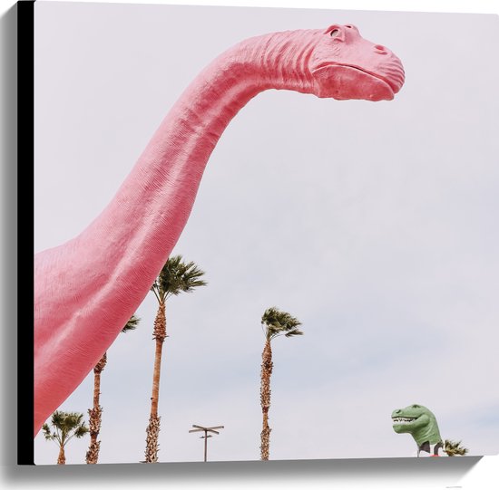 WallClassics - Canvas - Roze Dinosaurus - 60x60 cm Foto op Canvas Schilderij (Wanddecoratie op Canvas)