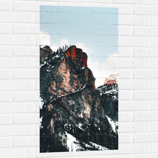 WallClassics - Muursticker - Bergtoppen met Sneeuw - 50x100 cm Foto op Muursticker