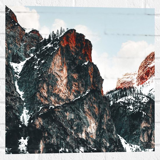 WallClassics - Muursticker - Bergtoppen met Sneeuw - 50x50 cm Foto op Muursticker