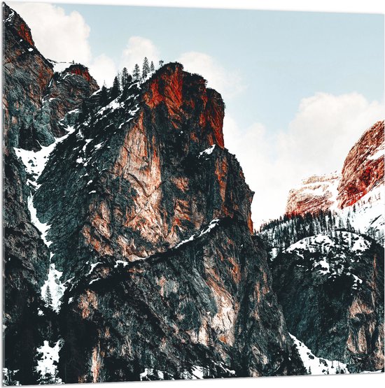 WallClassics - Acrylglas - Bergtoppen met Sneeuw - 100x100 cm Foto op Acrylglas (Wanddecoratie op Acrylaat)