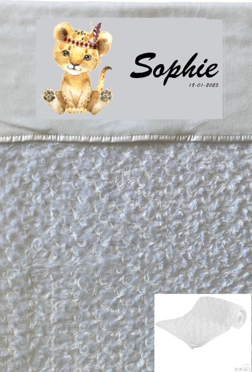 Soft Touch Babydeken Wit Leeuwinmet naam en geboortedatum - Wiegdeken met naam - extra zacht 75 x 100 cm - Gepersonaliseerd - Babydekentje voor ledikant - Meisje - Babydeken voor kinderwagen - Kraamcadeau - Kraamcadeau met naam - deken met naam