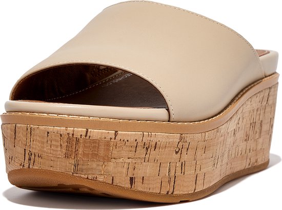 FitFlop Eloise Cork-Wrap Leather Wedge Slides BEIGE - Maat 36 | bol