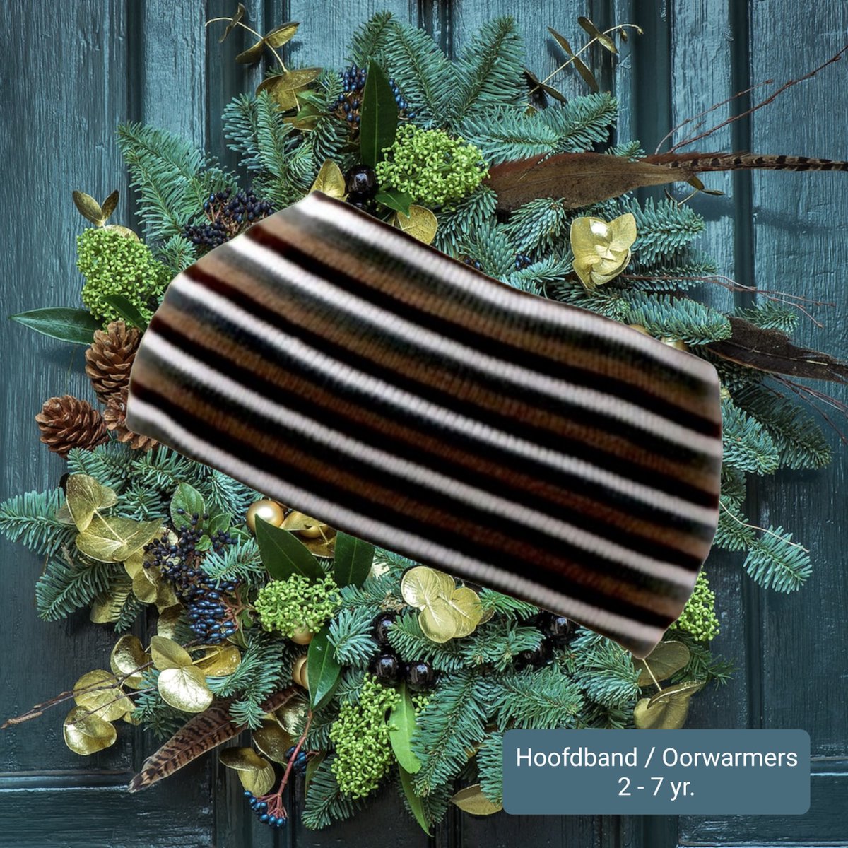 H.A.M.A. - Gebreide Hoofdband Oorwarmers - Bruin Wit Donkerbruin Zwart (nr.3) - Herfst Winter - Strepen - Meerkleurig Multicolour - Kinderen 2-7 yr.