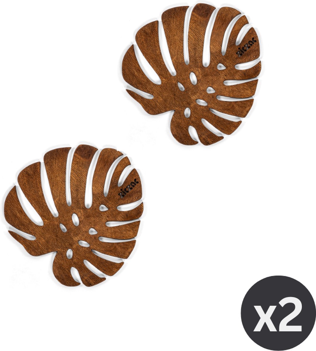 Potonderzetter BIRCH Monstera, SET/2, 20x20cm, donker bruin