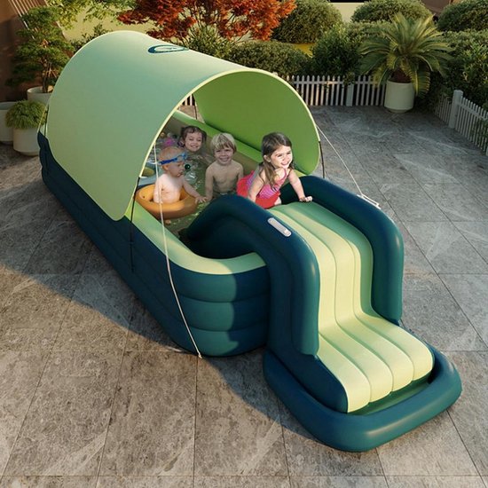 LotaHome - Opblaasbaar Zwembad - Zwembad met Glijbaan en Zonnescherm - Draadloze Pomp - Kinderzwembad LotaHome - Speelzwembad - Maximaal 8 Personen - Inclusief Diverse Accessoires - 300cm