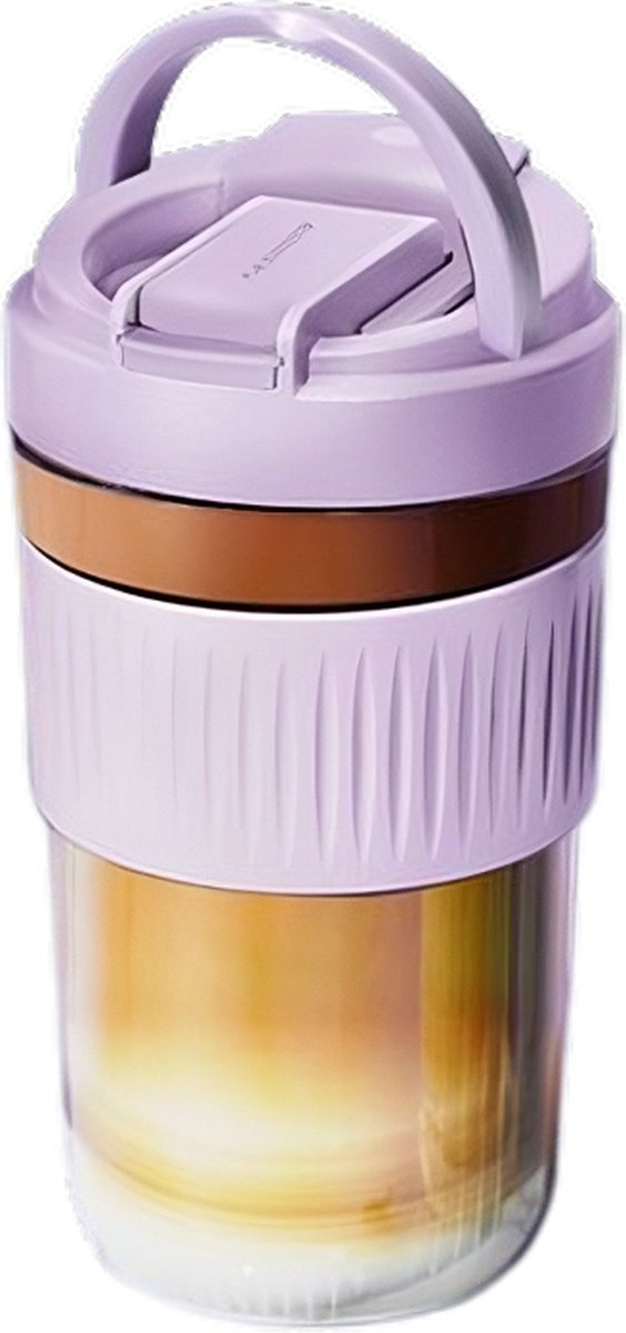 Paars Smoothie Beker Met Deksel - Beker to Go - Fles Glas 550ML