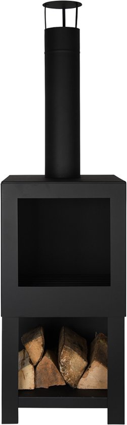 Esschert Design - Buitenkachel met houtopslag zwart - Vuurhaard - Staal - Zwart