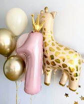 8-delige eerste verjaardag ballon set met Giraf XL - ballon - cakesmash - roze - eerste verjaardag - 1 - decoratie