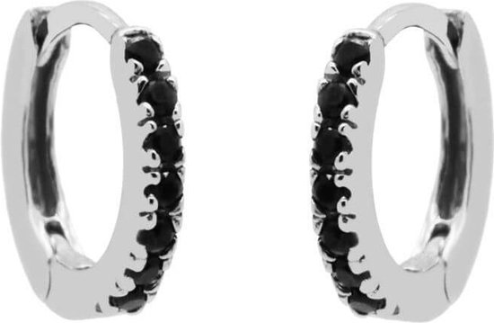 Karma Oorringen Hinged Hoops Black Zirconia Zilver