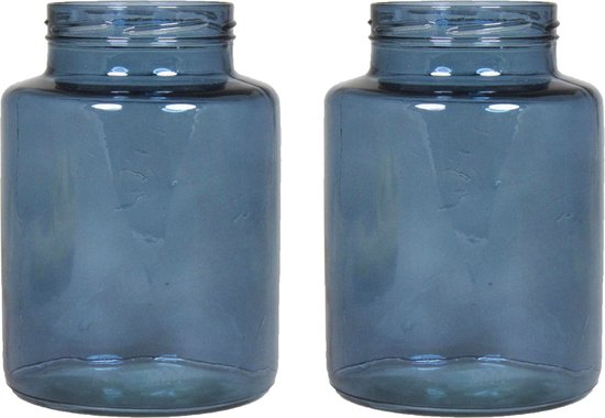 Floran - bloemenvazen - 2x stuks - blauw/transparant glas - H20 x D14.5 cm