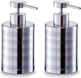 Zeller zeeppompje/dispenser - 2x stuks - edelstaal/rvs - streep motief - 15 cm