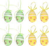Décoration Oeufs de Pâques à suspendre - 12x pièces - vert/jaune - styromousse - 6 cm