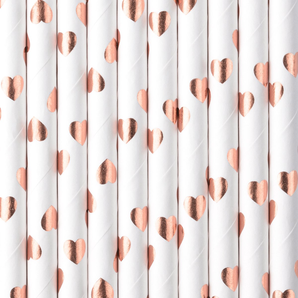 Partydeco Drinkrietjes - papier - 30x - wit/rose goud hartjes - 19,5 cm - rietjes