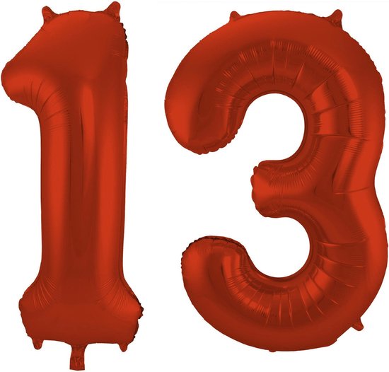 Folat Folie ballonnen - 13 jaar cijfer - rood - 86 cm - leeftijd feestartikelen