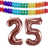 Folat folie ballonnen - Leeftijd cijfer 25 - brons - 86 cm - en 2x slingers