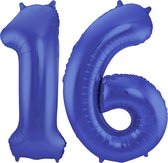 Folat Folie ballonnen - 16 jaar cijfer - blauw - 86 cm - leeftijd feestartikelen