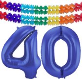 Folat folie ballonnen - Leeftijd cijfer 40 - blauw - 86 cm - en 2x slingers