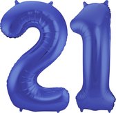 Folat Folie ballonnen - 21 jaar cijfer - blauw - 86 cm - leeftijd feestartikelen