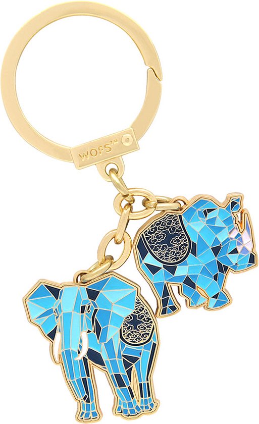 Sleutel hanger Blauw Royal Olifant en Cosmic neushoorn amulet