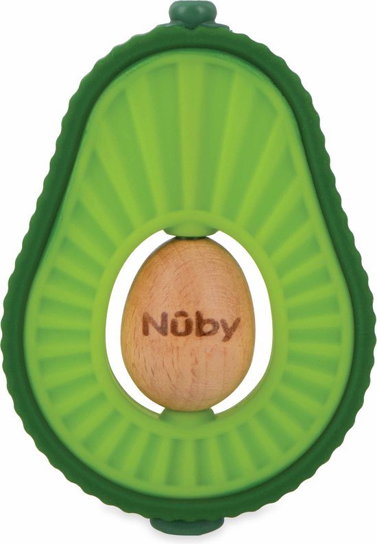 Nuby - Bijtspeeltje - Bijtspeelgoed Avocado voor baby - Silicone en Hout - 6+ maanden