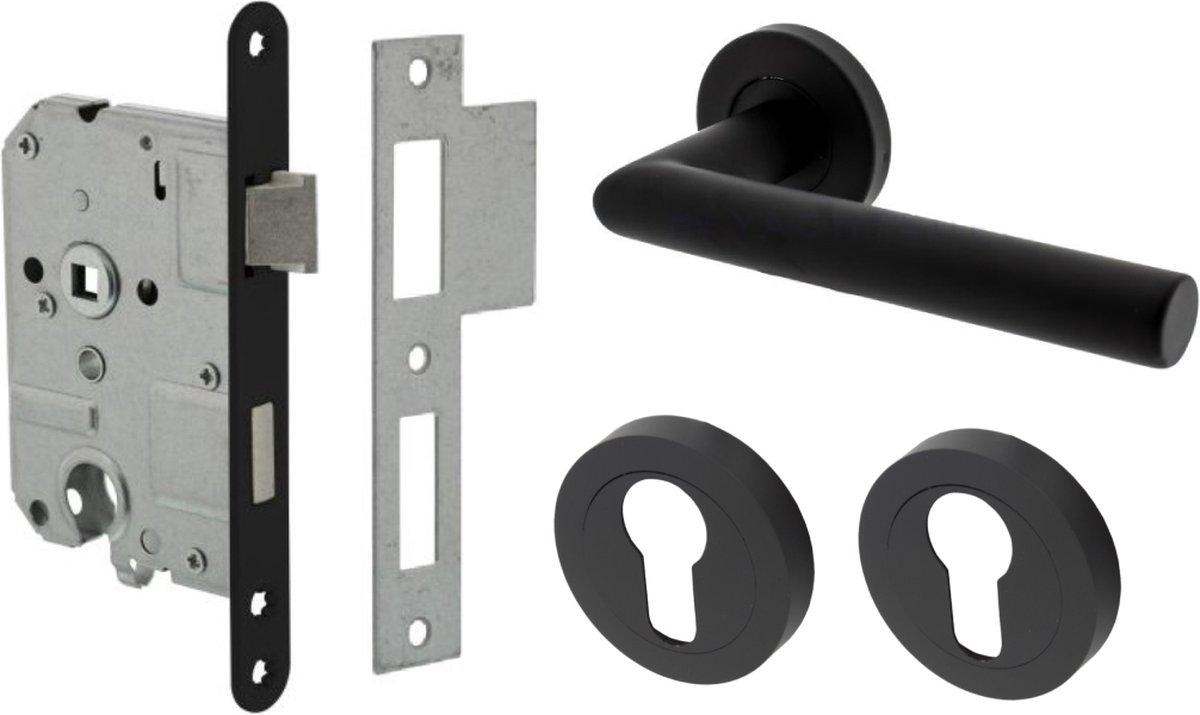 Deurkruk Florence - Zwart - Ø50mm - Complete set - Pc + Slot (Inclusief Vierkante Sluitplaat)
