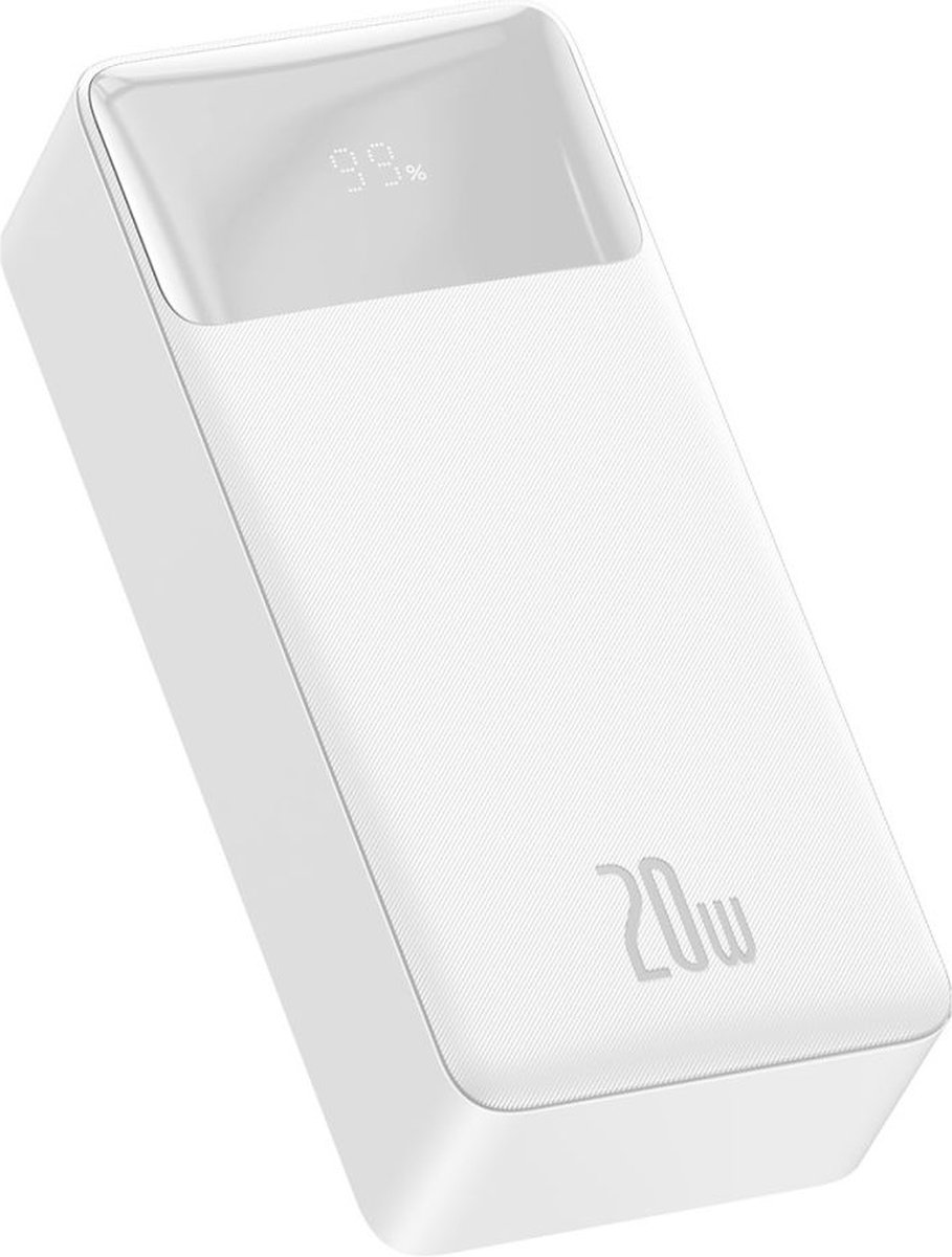 Baseus Bipow 30.000 mAh Powerbank Wit | Hoge Capaciteit Snel Laden & Display & PD Fast Charge | 20W USB-C & USB-A | Geschikt voor Samsung iPhone en andere smartphones