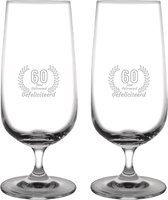 Gegraveerde set bierglazen op voet 41cl Gefeliciteerd 60 jaar getrouwd