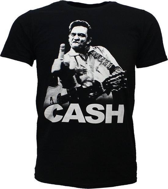 Johnny Cash Middle Finger T-Shirt Zwart - Officiële Merchandise