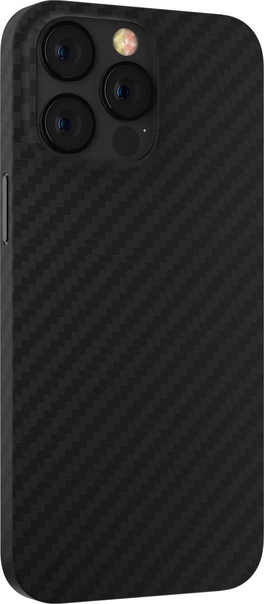 Hoesje geschikt voor Apple iPhone 14 Pro - Carbon Fiber Texture - Magnetische Back Cover - Zwart