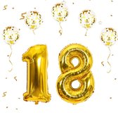 18 Jaar Verjaardag Versiering - XL Cijfers + Confetti Ballonnen - Verjaardag Set 18 jaar - Goud