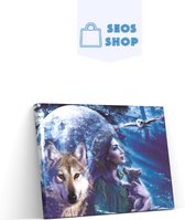 SEOS Shop ® Diamond Painting Volwassenen - Diamond Painting Kinderen - Diamond Painting Pakket Volledig - Vrouw met Wolf en Uil - 25x30 cm