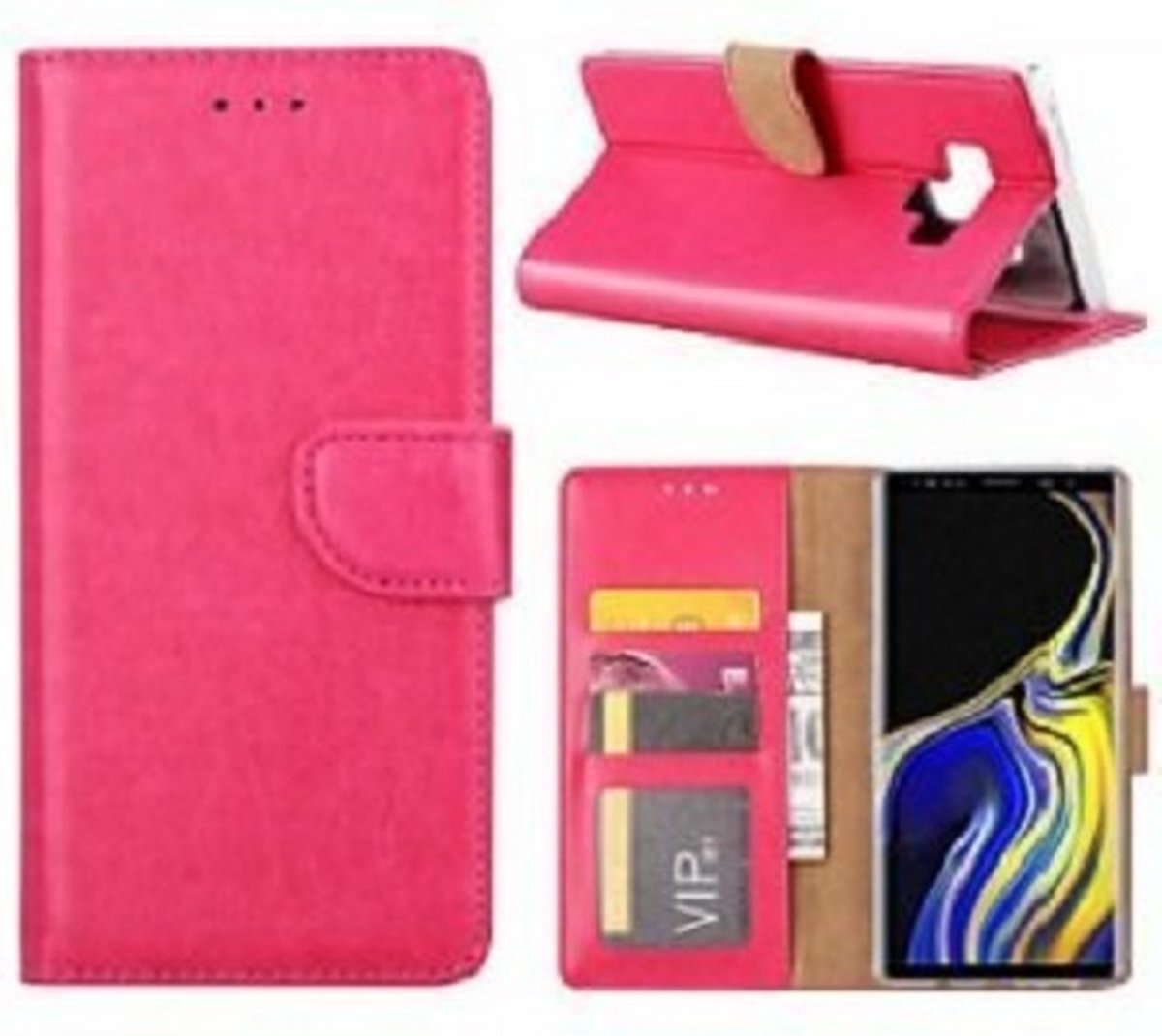 Samsung Note 9 Hoesje Met Pasjeshouder Bookcase Roze