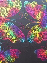 hamamdoek, sauna doek, pareo, sarong ,sari, vlinders figuren patroon lengte 115 cm breedte 165 kleuren zwart rood oranje groen blauw paars versierd met franjes