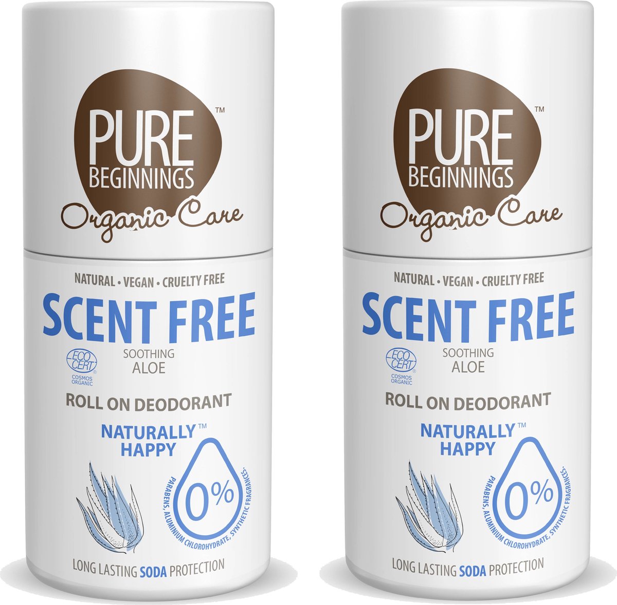 Pure Beginnings - Roll on deodorant - Scent Free - Soothing Aoe - 75ml - 2 Pak