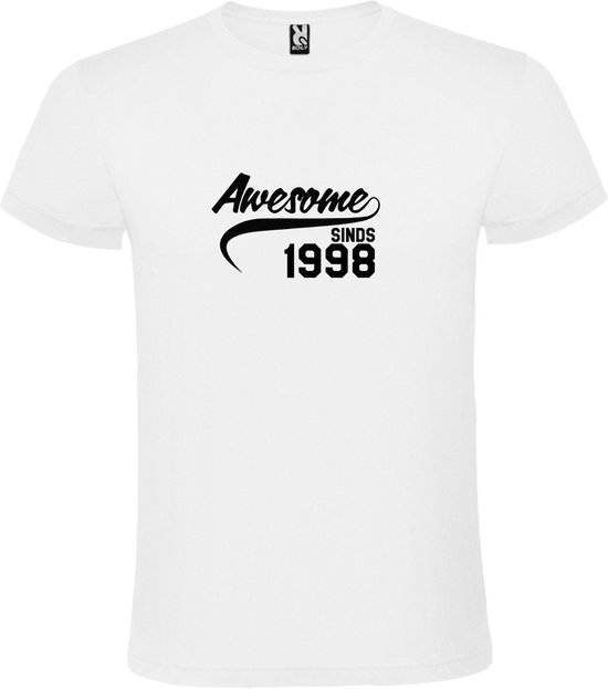 Wit T-Shirt met “Awesome sinds 1998 “ Afbeelding Zwart Size XS