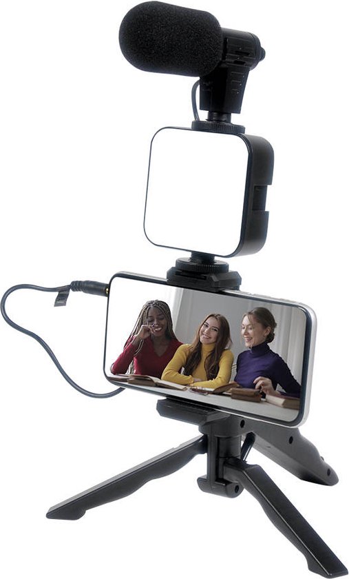 Smartphone Vlogging Kit, Smartphone Camera Video Kit, Video Microfoon Vlogging Kit, Video Rig met LED-licht, Microfoon, Telefoonhouder, Statief, voor IOS Android