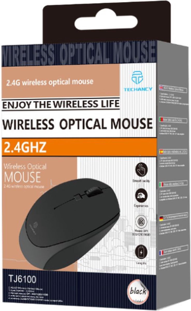 Techancy draadloze muis zwart - wireless optical mouse 2.4Ghz
