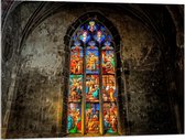 WallClassics - Acrylglas - Glas-in-lood Raam in de Notre-Dame Kerk - 100x75 cm Foto op Acrylglas (Met Ophangsysteem)