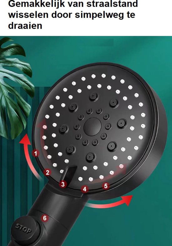 Verstelbare Douchekop 6 standen Hoge Druk Waterbesparende Douchekop OneKey...