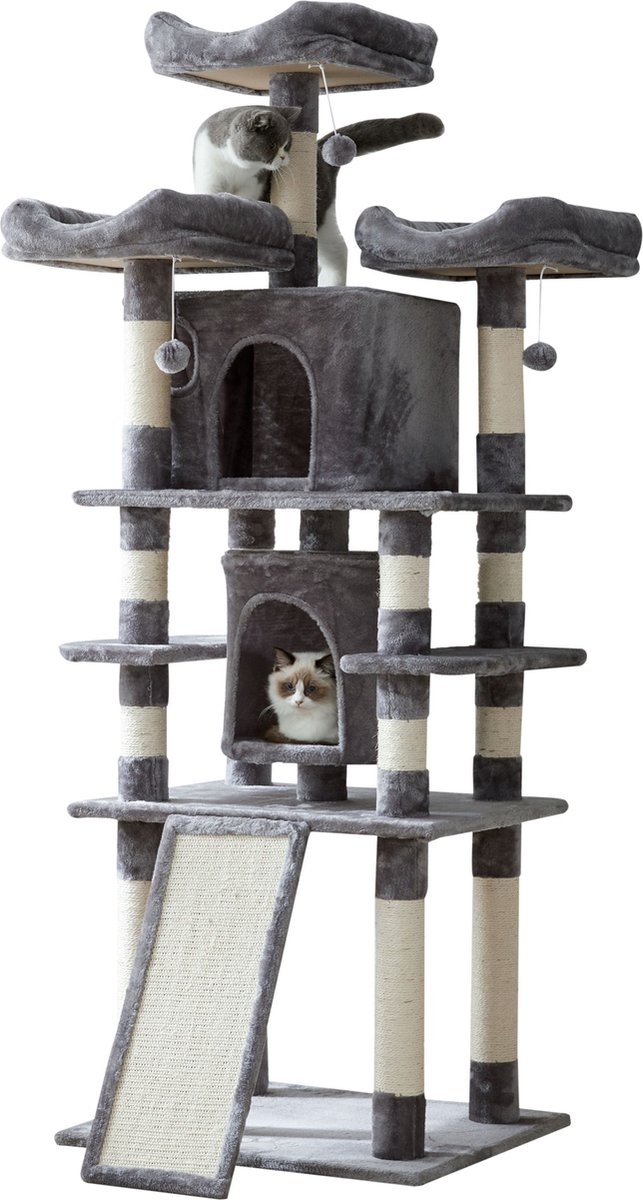 ACAZA Kattenboom voor meerdere Katten - Krabpaal - Comfortabel - zacht en stabiel voor volwassen Kat - 172 cm Hoog - Donkergrijs