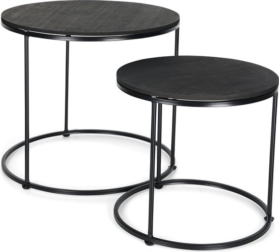 Fitz Living Tables basses Tables - Tables d' Tables d'appoint Rondes - Tables d'Appoint - 2 Pièces - Zwart
