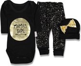 baby kleding set - meisje kleding - baby - baby girl - zwart - maat 68 - rompertje - broekje - mutsje